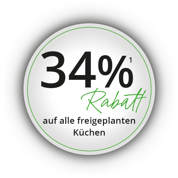 34% Rabatt auf alle freigeplanten Küchen