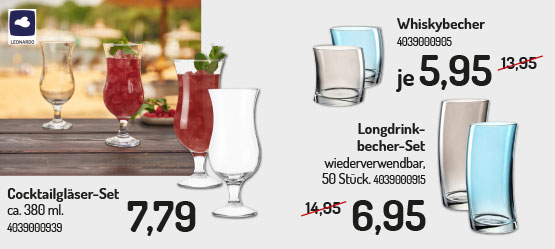 Jetzt tolle Cocktailgläser, Whiskybecher und Longdrinkbecher-Set bei speedy in Kirchheim Teck entdecken!