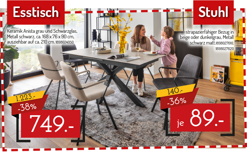 Stuhl für nur 89€. Esstisch für nur 749€.